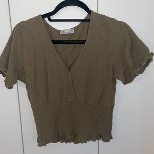 Green V-Neck Ruffle Top